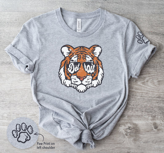 Tigers Detroit Head Paw Print T-Shirt